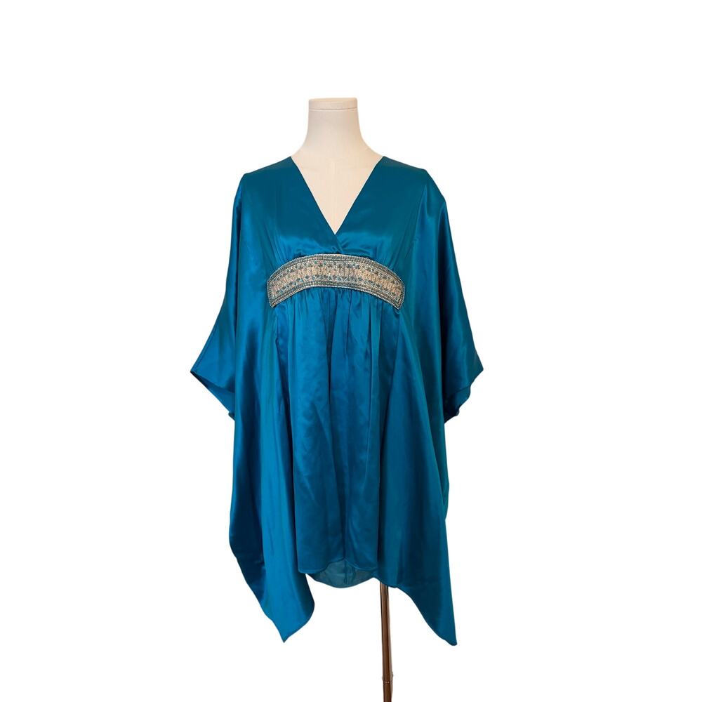 Paul & Joe Paris NWOT Aqua Mini Dress V-Neck Embellished Silk Lined - 42